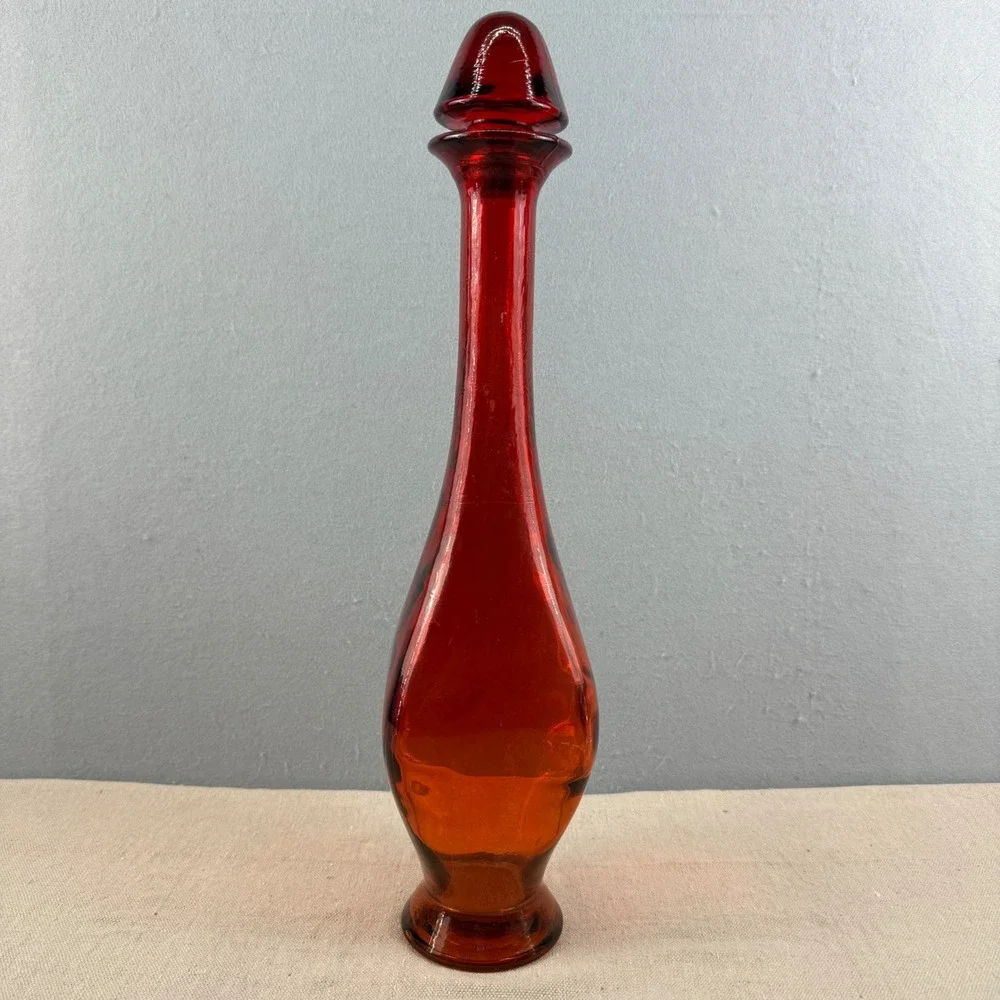 Vintage‎ Amberina Glass Genie Bottle Decanter MCM Spanish Flashed 19